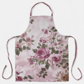ロマンチックなヴィンテージフローラバラピンクウォーター色 エプロン (正面)