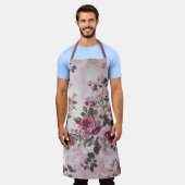 ロマンチックなヴィンテージフローラバラピンクウォーター色 エプロン (着用した状態)