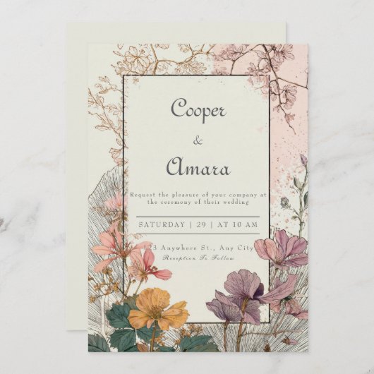 ロマンチックなヴィンテージフローラ結婚式招待状 招待状 (正面/裏面)