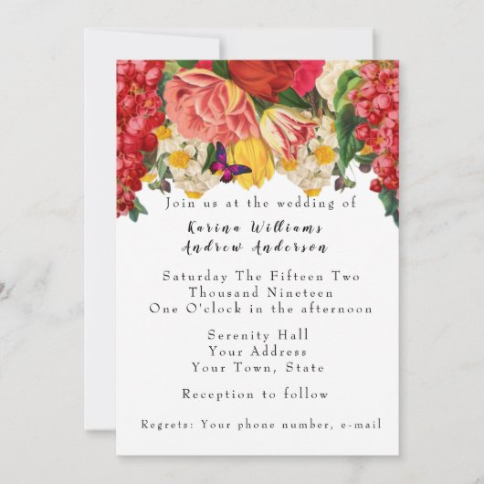 ロマンチックなヴィンテージフローラ結婚式招待状 招待状 (正面)