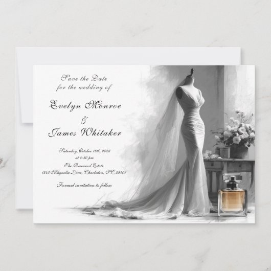 ロマンチックなヴィンテージブライダル結婚式の日付を保存 セーブザデート (正面)