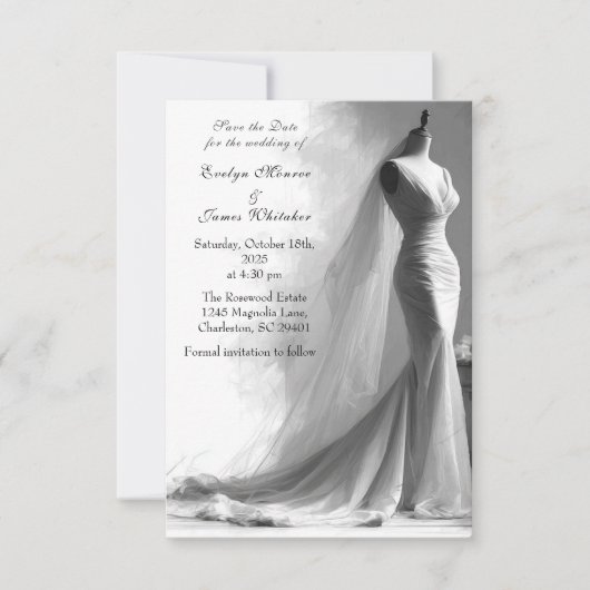 ロマンチックなヴィンテージブライダル結婚式の日付を保存 セーブザデート (正面)