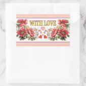 ロマンチックなヴィンテージポピーとハートシール 長方形シール (バッグ)