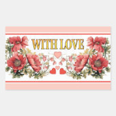 ロマンチックなヴィンテージポピーとハートシール 長方形シール (正面)