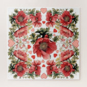 ロマンチックなヴィンテージポピーとハートパズル ジグソーパズル (横)