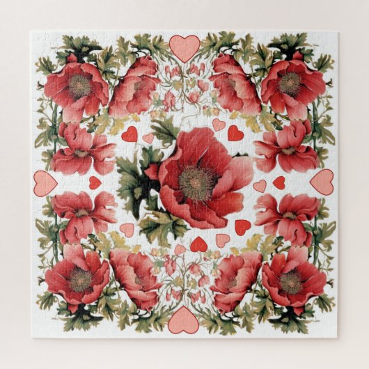 ロマンチックなヴィンテージポピーとハートパズル ジグソーパズル (縦)
