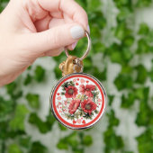 ロマンチックなヴィンテージポピーとハート キーホルダー (手)