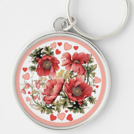 ロマンチックなヴィンテージポピーとハート キーホルダー