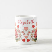 ロマンチックなヴィンテージポピーとハート コーヒーマグカップ (中央)