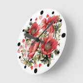 ロマンチックなヴィンテージポピーとハート ラウンド壁時計 (傾斜)