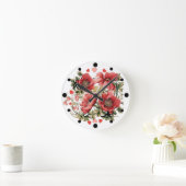 ロマンチックなヴィンテージポピーとハート ラウンド壁時計 (ホーム)