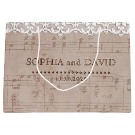 ロマンチックなヴィンテージミュージックシー結婚ト&レース ラージペーパーバッグ