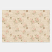 ロマンチックなヴィンテージレター&ダマスク3シートセット ラッピングペーパーシート (正面)