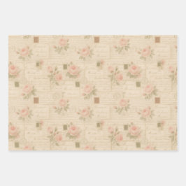 ロマンチックなヴィンテージレター&ダマスク3シートセット ラッピングペーパーシート