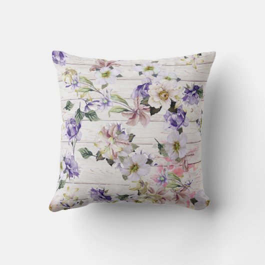 ロマンチックなヴィンテージレトロフラワーズオンバーンウッド&名前 クッション (裏面)