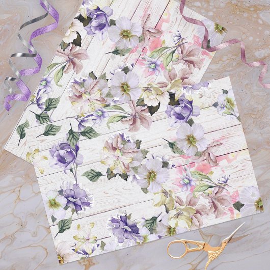 ロマンチックなヴィンテージレトロフラワーズオンバーンウッド 薄葉紙