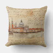 ロマンチックなヴィンテージヴェネツィアのアートワークとスクリプト クッション (正面)