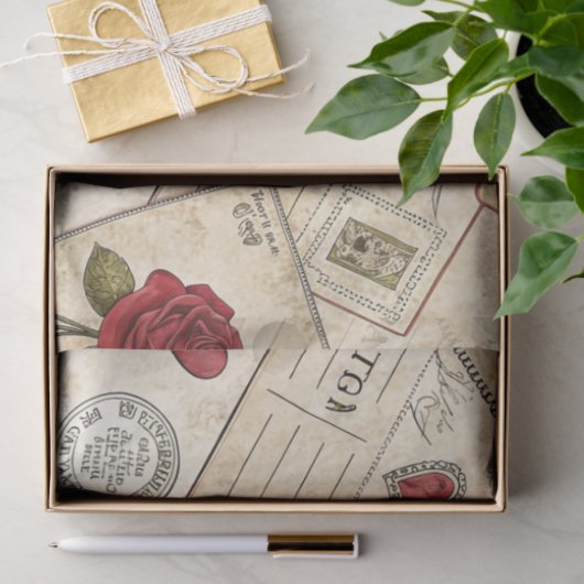 ロマンチックなヴィンテージ切り離しバラハート文字 薄葉紙 (ギフト)