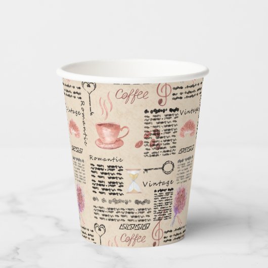 ロマンチックなヴィンテージ新聞 紙コップ (正面)