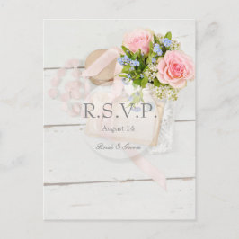 ロマンチックなヴィンテージ春花結婚式RSVP インビテーションポストカード