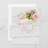 ロマンチックなヴィンテージ春花結婚式RSVP インビテーションポストカード (正面/裏面)
