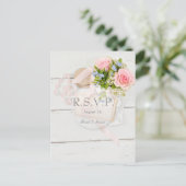 ロマンチックなヴィンテージ春花結婚式RSVP インビテーションポストカード (スタンド正面)
