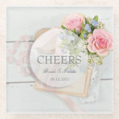 ロマンチックなヴィンテージ春花結婚編集可能 ガラスコースター (正面)