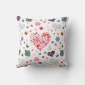 ロマンチックなヴィンテージ春赤面ピンクのハート花 クッション (裏面)