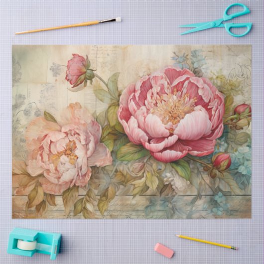 ロマンチックなヴィンテージ牡丹の切り離し 薄葉紙 (クラフト)