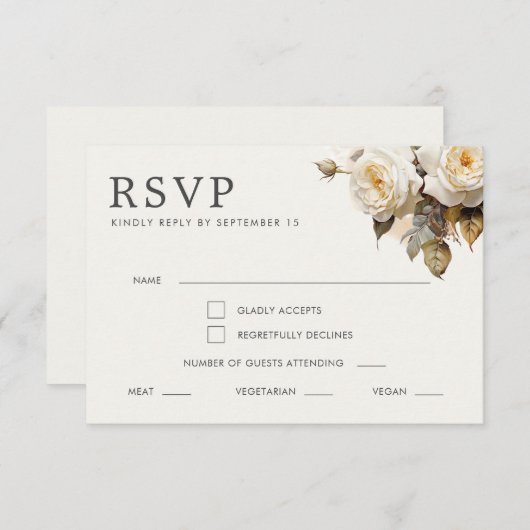 ロマンチックなヴィンテージ結婚バラ 出欠カード (正面/裏面)