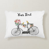 ロマンチックなヴィンテージ自転車の花と鳥 アクセントクッション (正面)