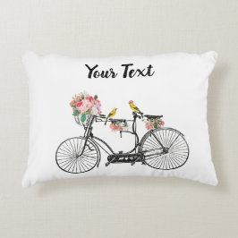 ロマンチックなヴィンテージ自転車の花と鳥 アクセントクッション
