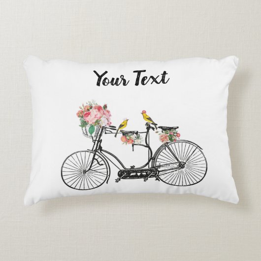 ロマンチックなヴィンテージ自転車の花と鳥 アクセントクッション (正面)