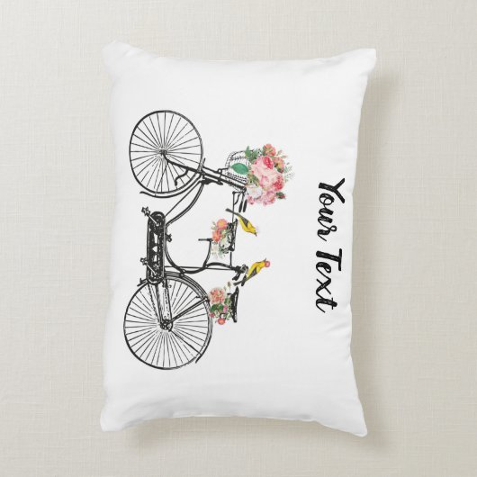 ロマンチックなヴィンテージ自転車の花と鳥 アクセントクッション (裏面(縦))
