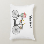 ロマンチックなヴィンテージ自転車の花と鳥 アクセントクッション (正面(垂直))