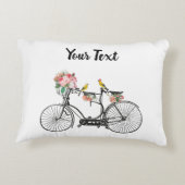 ロマンチックなヴィンテージ自転車の花と鳥 アクセントクッション (裏面)