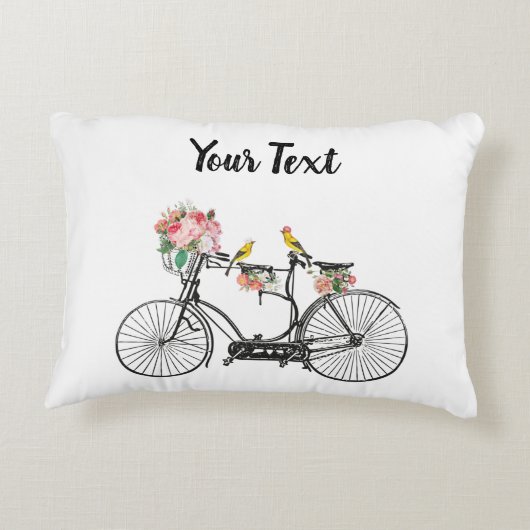 ロマンチックなヴィンテージ自転車の花と鳥 アクセントクッション (裏面)