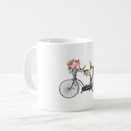 ロマンチックなヴィンテージ自転車の花と鳥 コーヒーマグカップ