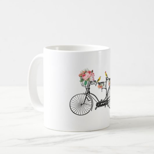 ロマンチックなヴィンテージ自転車の花と鳥 コーヒーマグカップ (正面左)