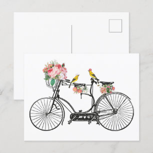 ロマンチックなヴィンテージ自転車の花と鳥 シーズンポストカード