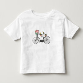 ロマンチックなヴィンテージ自転車の花と鳥 トドラーTシャツ