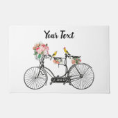 ロマンチックなヴィンテージ自転車の花と鳥 ドアマット (正面)
