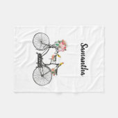 ロマンチックなヴィンテージ自転車の花と鳥 フリースブランケット (正面(横))
