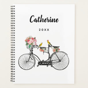 ロマンチックなヴィンテージ自転車の花と鳥 プランナー手帳