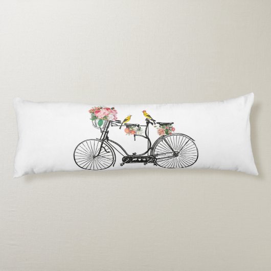 ロマンチックなヴィンテージ自転車の花と鳥 ボディピロー (裏面)