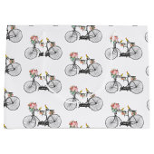 ロマンチックなヴィンテージ自転車の花と鳥 ラージペーパーバッグ (正面)