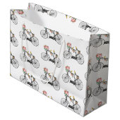 ロマンチックなヴィンテージ自転車の花と鳥 ラージペーパーバッグ (正面アングル)