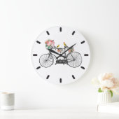 ロマンチックなヴィンテージ自転車の花と鳥 ラージ壁時計 (ホーム)
