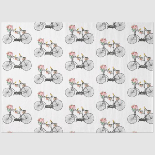 ロマンチックなヴィンテージ自転車の花と鳥 薄葉紙 (正面)