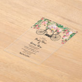 ロマンチックなヴィンテージ自転車の花結婚と鳥 アクリル招待状 (レイダウン)